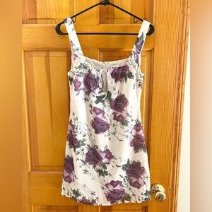 Princess Polly Casetta Mini Dress Dress Cream Sleevless Purple Roses Dress